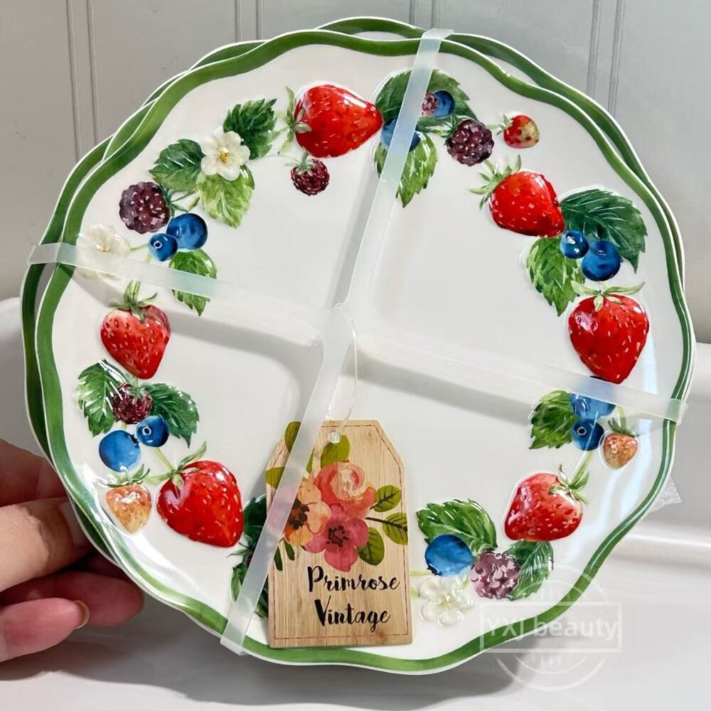 Primrose Vintage 4Pc Melamine Strawberry Blueberry Dessert Plates 6.75"~New
